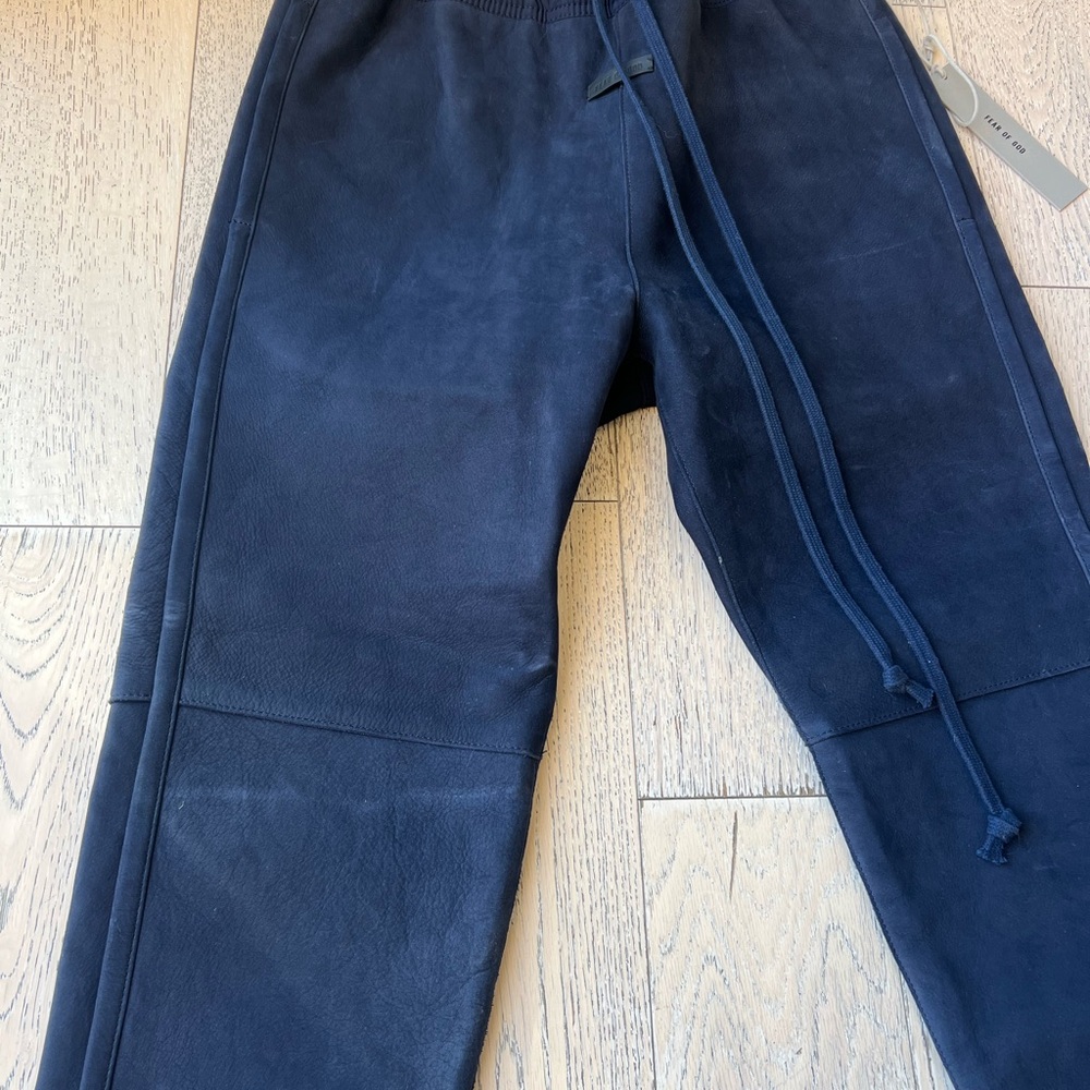 Fear of God Leather Dark Blue/Navy Nubuck Joggers size Small Used - Picture 2 of 15